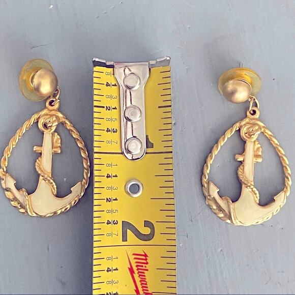 Nautical Anchor Gold Tone Earrings - Picture 2 of 7